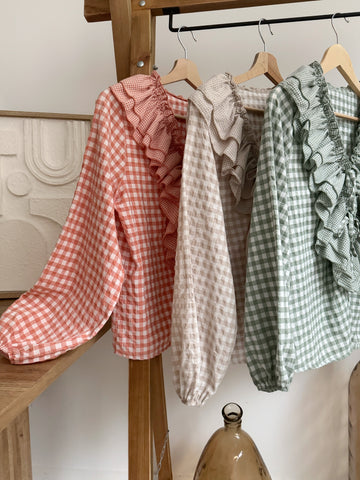 Blouse imprimé vichy vert MADELYNE