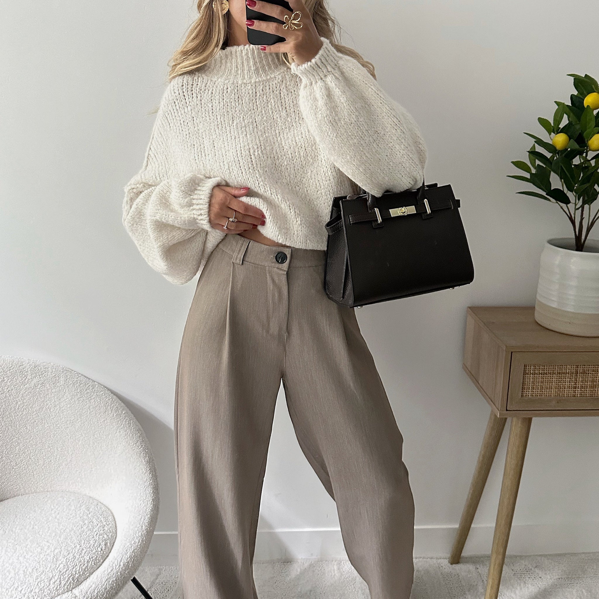 Pantalon tailleur oversize beige SERNIA