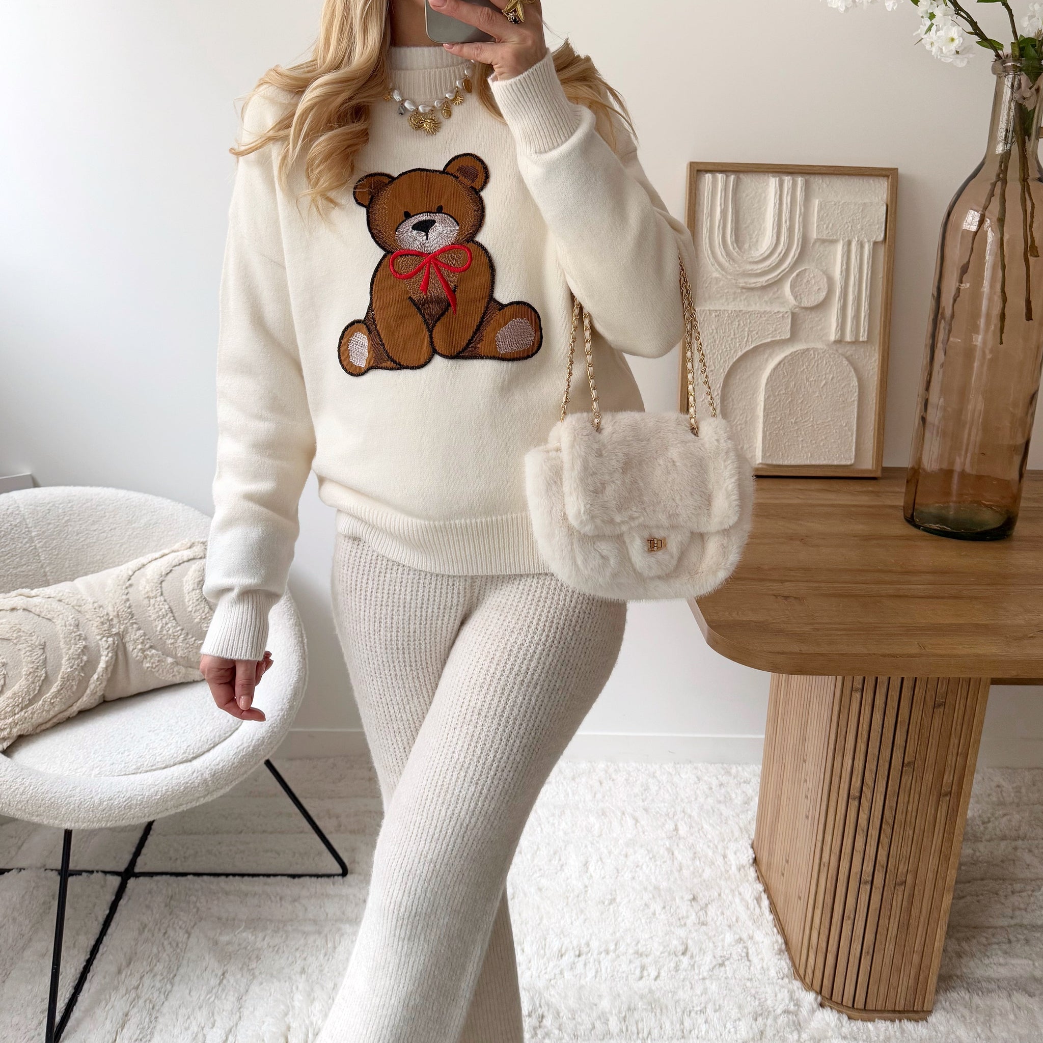Maille ourson brodé BEAR - blanc