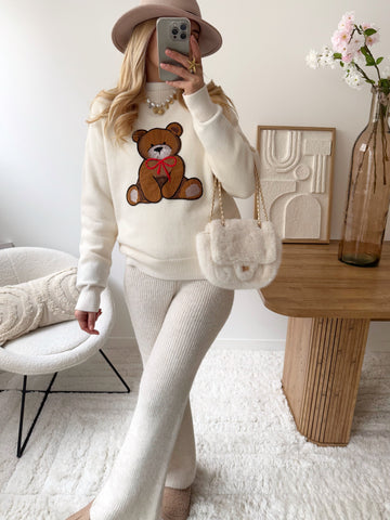 Maille ourson brodé BEAR - blanc